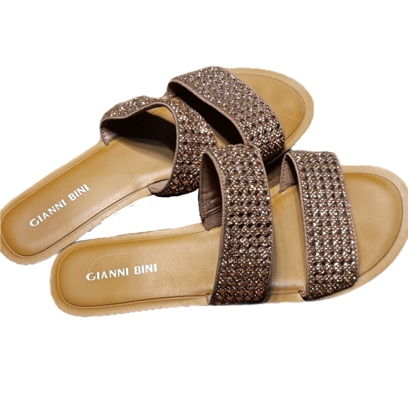 Gianni Bini Flat Slide Sandals Tan & Pink w/ Chic Bling Straps Women 6.5 Glamour - Picture 3 of 5